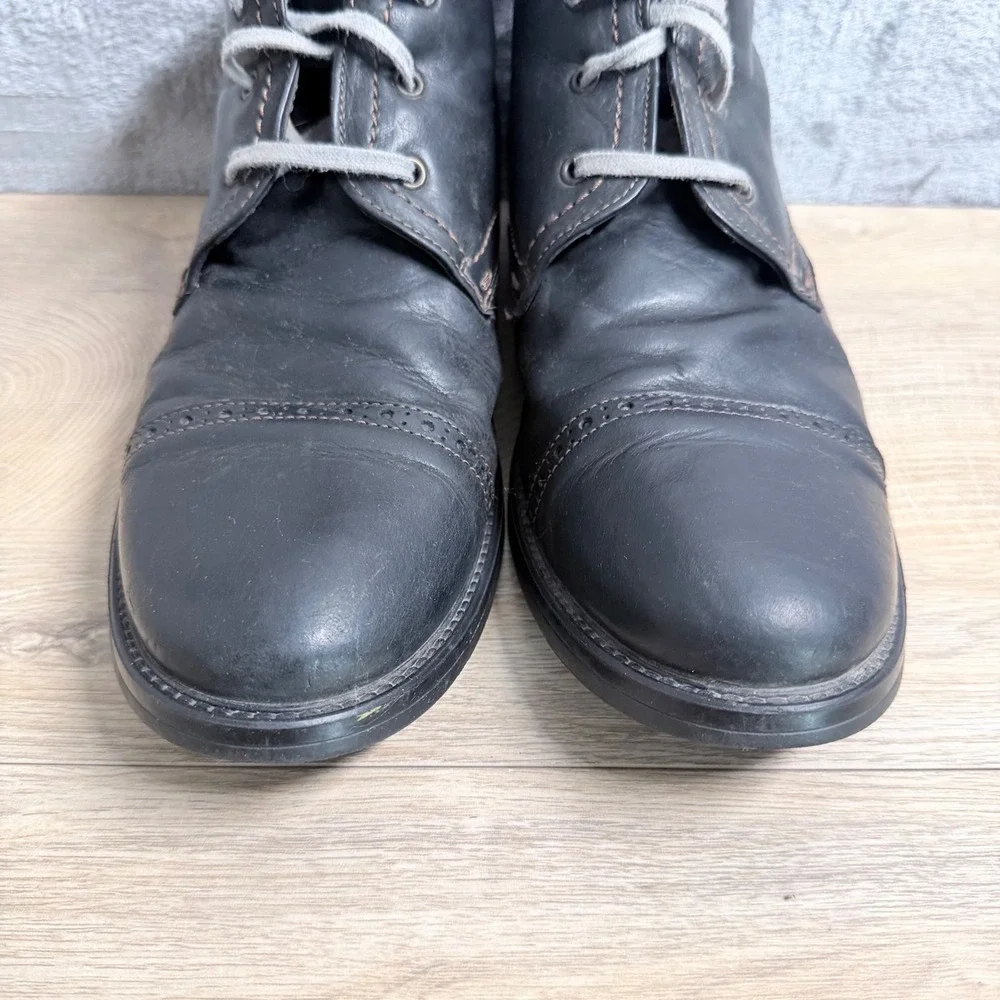 Johnston‎ & Murphy Boots Mens 11.5 Black Leather Lace Up Cap Toe Brogue Detail